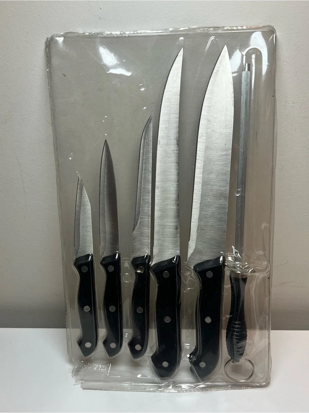 6-Piece Black Handle Knife Set with Honing Steel